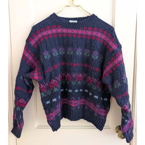 Laura Ashley Vintage Wool Sweater Floral Made in Scotland Women's Size S/M - Picture 1 of 8